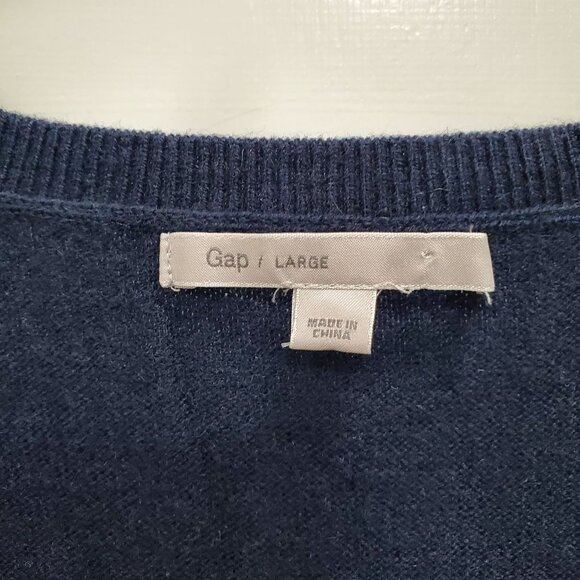 Gap Women's Navy Gray White Sequin‎ Stripe Sleeve Wool Blend Knit Sweater Sz L - Picture 3 of 5